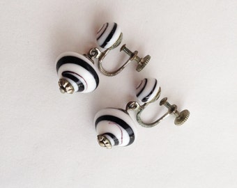 1960's Black + White Glass Drop Earrings