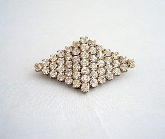 1950's Diamond Shape Clear Rhinestone Brooch