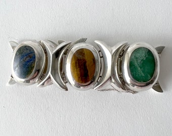 1950s Felipe Martinez Mexican Modernist Sterling Silver and Gemstone Linked Bracelet