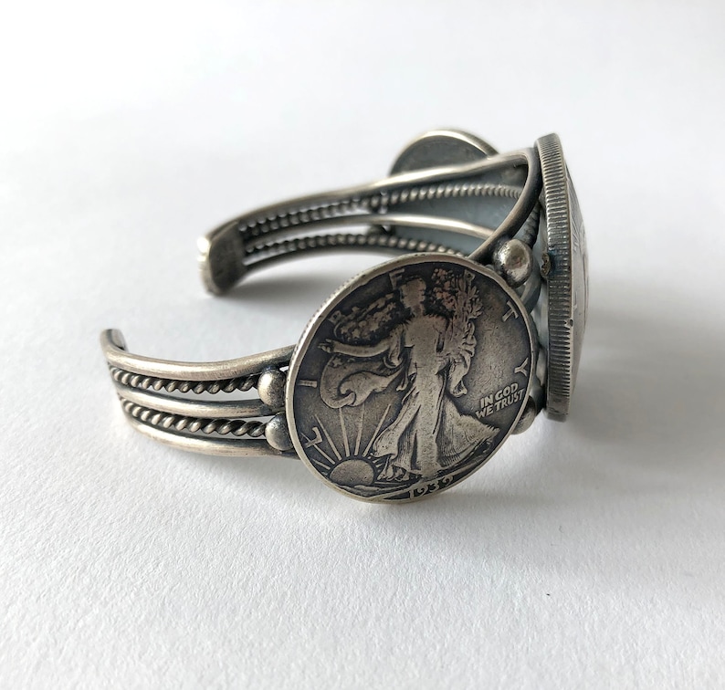 Summer Sale Buffalo Dancer Native American Sterling Silver Liberty Peace Walking Coin Cuff Bracelet