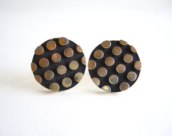 1960's Mid Century Modernist Dotted Silver Tone Metal Cuff Links