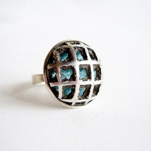 Martti Viikinniemi Finnish Modernist Sterling Enamel Grid Ring