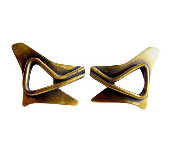 1950s Art Smith American Modernist Brass Earrings