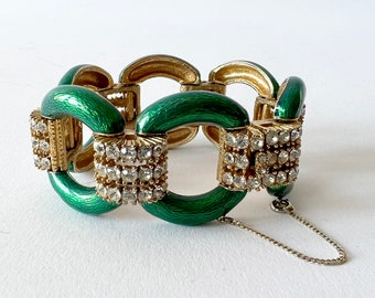 MAGNIFICENT 1940s CINER Gold Gilt & Crystal Articulating Bracelet
