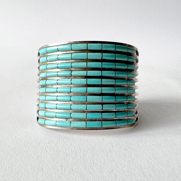 A L Wallace Zuni Native American Sterling Silver and Turquoise Cuff Bracelet