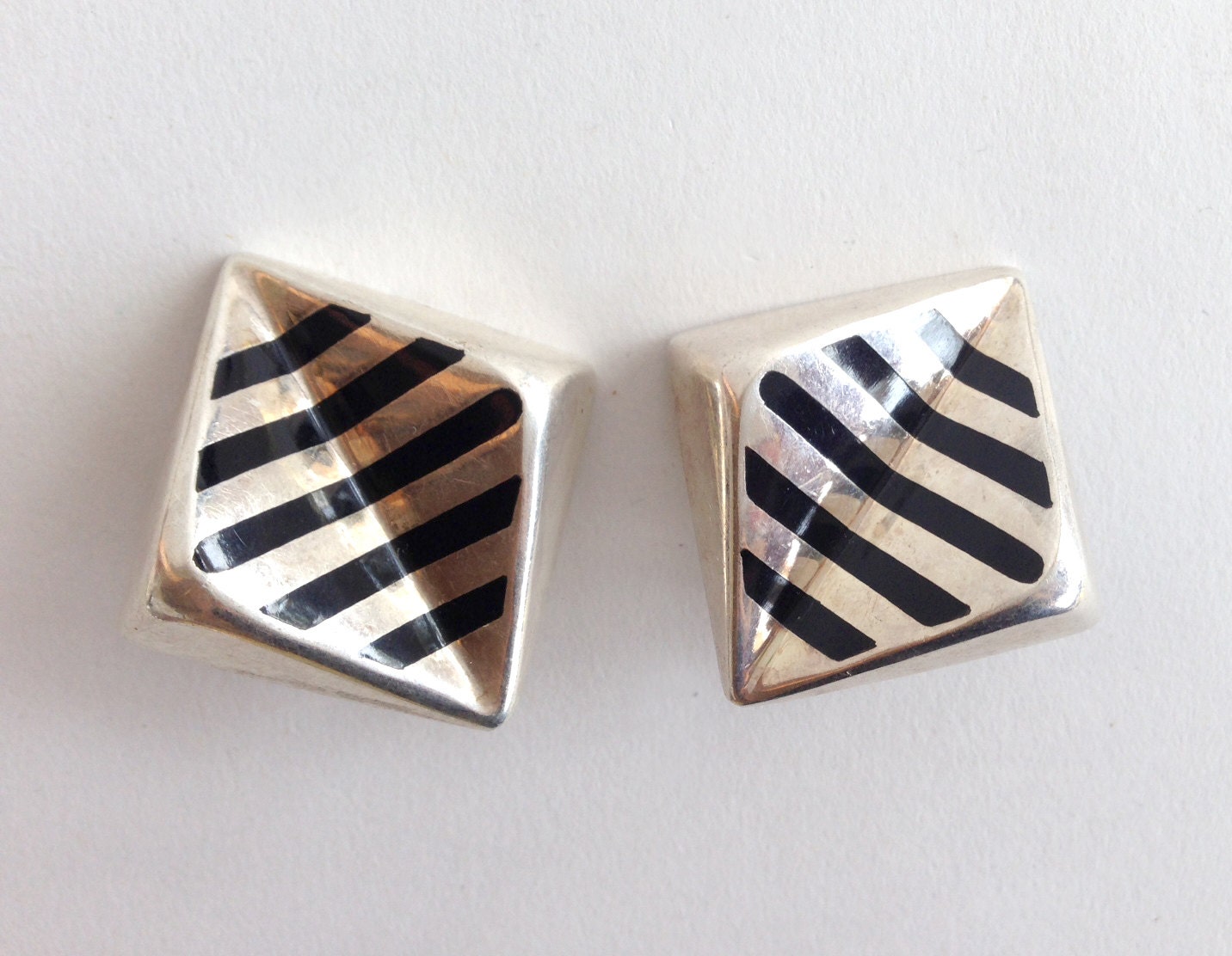 1980's Mexican Sterling Silver Enamel Striped Earrings - Etsy