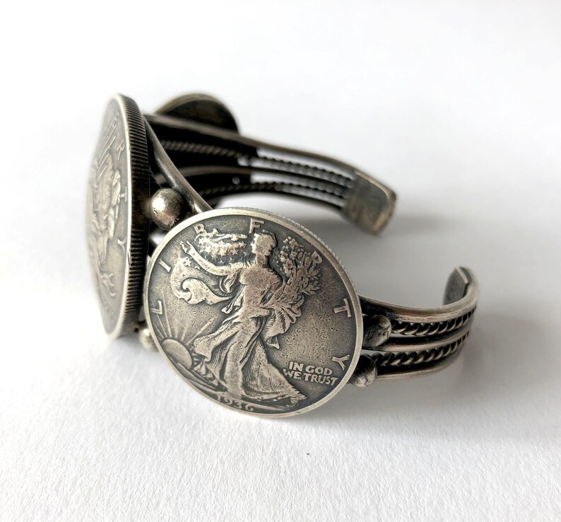 Summer Sale Buffalo Dancer Native American Sterling Silver Liberty Peace Walking Coin Cuff Bracelet