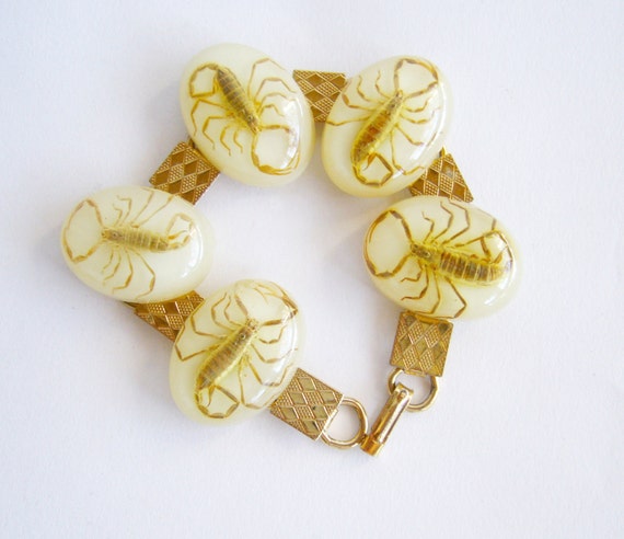 Real Golden Scorpion Lucite Acrylic Bracelet