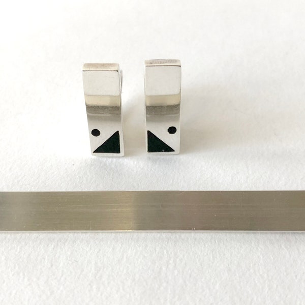 Marcin Zaremski Post Modernist Ebony Sterling Silver Bar Pin Earrings