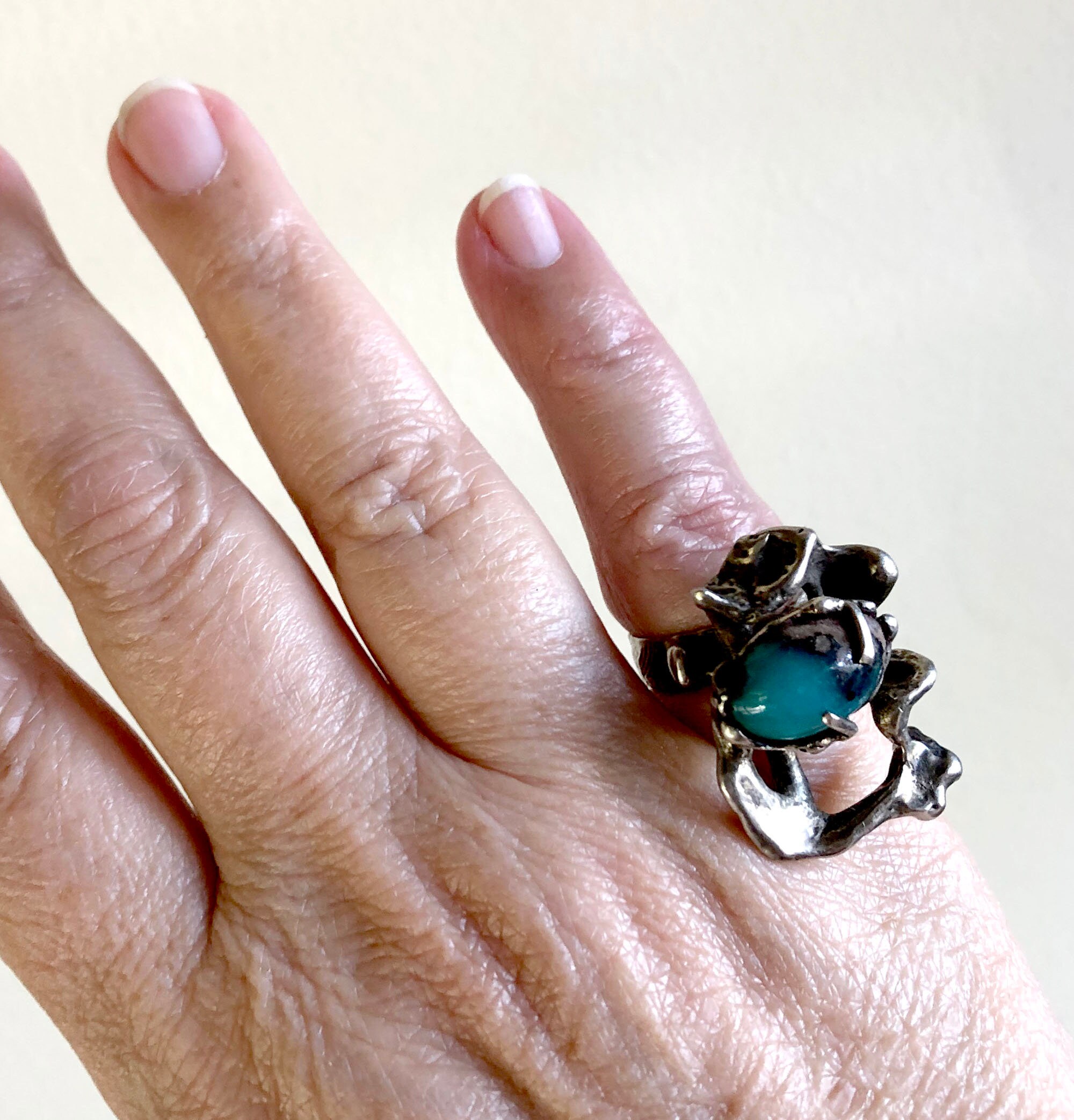 Bague Vintage Norvégienne Moderniste Années 60, Argent Sterling 925, Ovale, Taille N, Rare, Cadeau