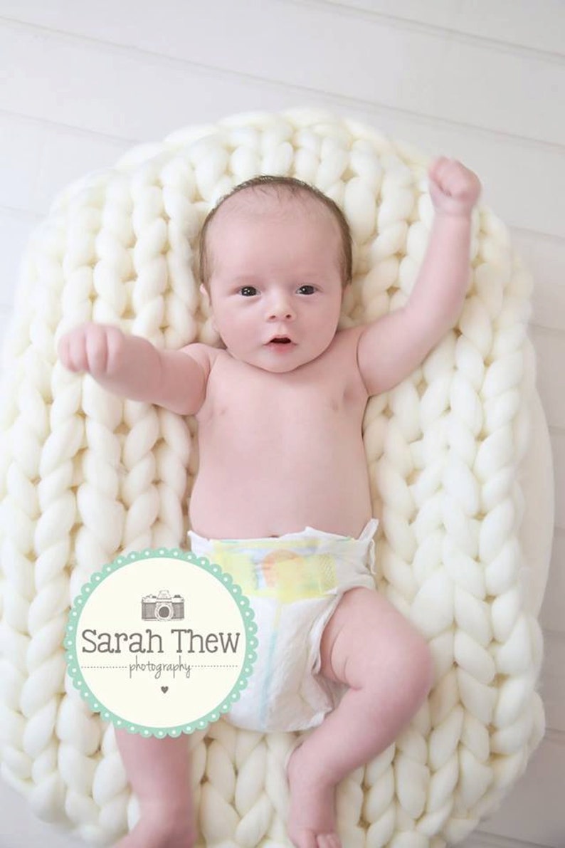 White Chunky Knit Baby Wool Blanket Newborn Photography Prop Etsy UK