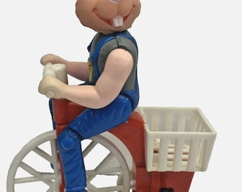 Vtg Bunny Rabbit on bicycle tricycle Wind up Toy 4" Circus Easter Unlimited Work