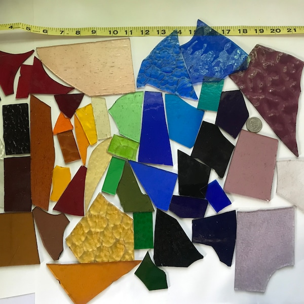 Box of Stained Glass Scraps Assorted Types and Colors