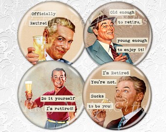 Retirement Coasters, Coasters, Drink Coasters, Retro Men Coasters, Tableware, Retirement Gift for Men, Retro Men Retirement Gift,Set of 4.