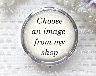 Round Pill Case, Large Round Pill Box, Pill Container, Mint Case, Birthday Gift, Best Friend Gift, Medicine Organiser, Choose an Image.