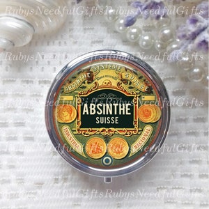 Absinthe Round Pill Case, Large Round Pill Box, Pill Container, Birthday Gift, Best Friend Gift, Medicine Organiser, Poison, Absinthe Suisse