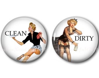 Dishwasher Magnets, Set of 2 Magnets, 2.25 inch Magnets, Retro Magnets, Birthday Gift, Magnets, Retro Housewife Magnets, Clean Dirty Magnets