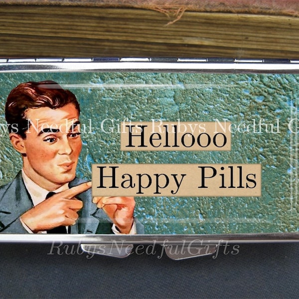 Retro Man Pill Case, 7 day Pill Box, Pill Case, Pill Box, 7 Sections, Pill Container, Gift for Him, Medicine Organiser, Happy Pills.