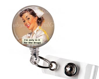 Nurse Retractable ID Badge Holder, ID Badge Reel, Nurse Badge Reel,Button badge reel, bottlecap badge reel, Retro Nurse.