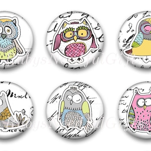 Magnets, Button Magnets, Fridge Magnets, Owl Magnets, 1 1/4 inch, Best friends gift, Hostess Gift, SET OF 6. image 1