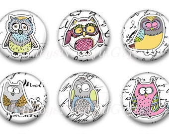 Magnets, Button Magnets, Fridge Magnets, Owl Magnets, 1 1/4 inch, Best friends gift, Hostess Gift, SET OF 6.