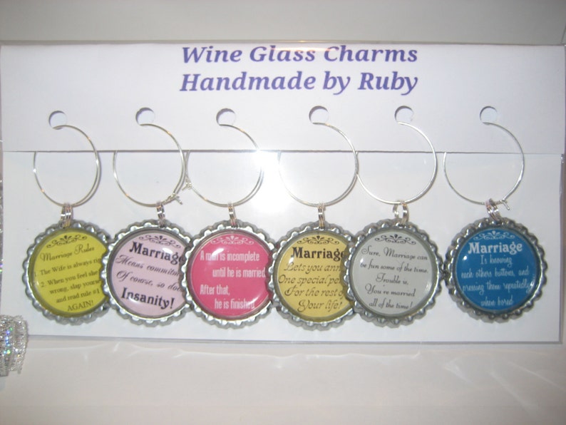 Retirement Wine Glass Charms,Bottlecap wine glass charms, Retirement Gift, Best friends gift, Hostess Gift,ladies night, SET OF 6. image 4