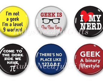 Nerd Magnets, Button Magnets, Fridge Magnets, Magnets, 1 1/4 inch, Best friends gift, Boyfriend Gift, Husband Gift, SET OF 6, Nerd.