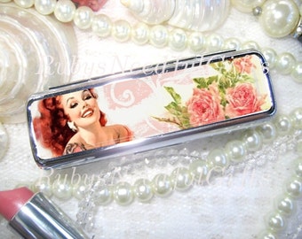 Retro Woman Lipstick Case, Lipstick Holder, Lipstick Case with Mirror,  Lipbalm Case,  Birthday Gift, Best Friend Gift, Retro.