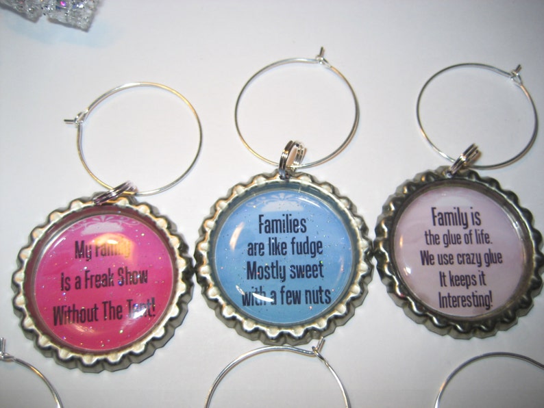 Wine Glass Charmsbottlecap Wine Glass Charms Funny Family Etsy