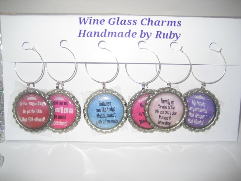 Wine Glass Charmsbottlecap Wine Glass Charms Funny Family Etsy