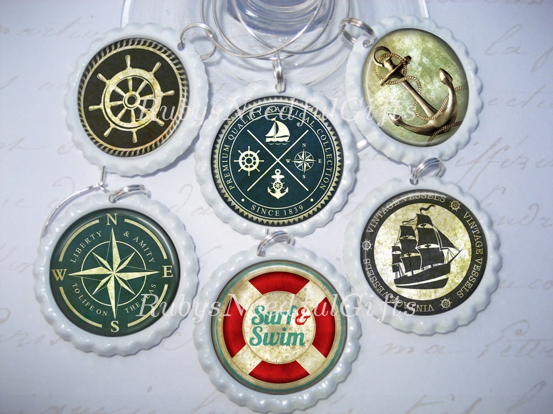 Nautical Wine Glass Charmsbottlecap Wine Glass Charms Best Etsy