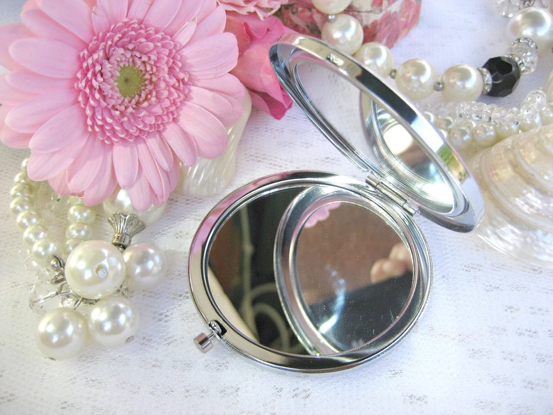 Silver Compact Mirror cosmetic handbag or purse mirror Etsy