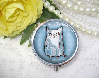 Pill Case, Cat Pill Box,Pill Container, Mint Case, Gift for her, Best Friend Gift, Medicine Organiser, Colourful Cat.