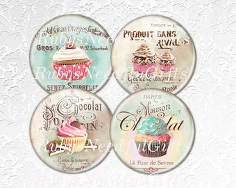 Cupcake Coasters, Coffee Coasters, Drink Coasters, Round Coasters, Tableware, Hostess Gift, Best friend Gift, Set of 4, Vintage Shabby Cakes