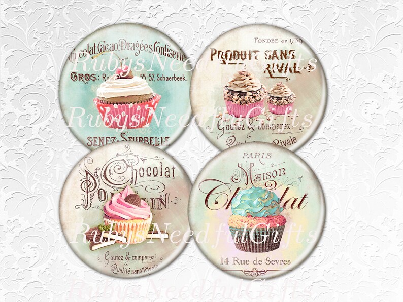 Cupcake Coasters, Coffee Coasters, Drink Coasters, Round Coasters, Tableware, Hostess Gift, Best friend Gift, Set of 4, Vintage Shabby Cakes image 1