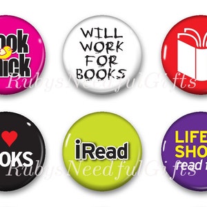 Magnets, Button Magnets, Fridge Magnets, Book Magnets, 1 1/4 inch, Best friends gift, Hostess Gift, SET OF 6, Book Lover. image 1