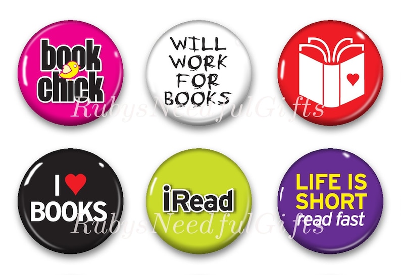 Magnets, Button Magnets, Fridge Magnets, Book Magnets, 1 1/4 inch, Best friends gift, Hostess Gift, SET OF 6, Book Lover. image 1