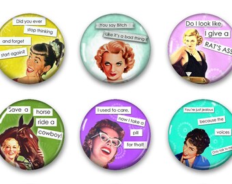 Magnets, Button Magnets, Fridge Magnets, Retro Housewives Magnets, 1 1/4 inch, Best friends gift, Hostess Gift, SET OF 6, Housewives 6.