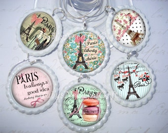 Wine Glass Charms,Bottlecap wine glass charms, Paris, Hen Party Gift, Best friends gift, Hostess Gift,ladies night,set of 6.