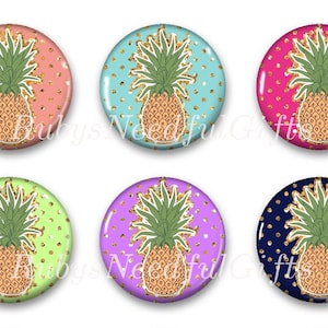 Pineapple Magnets, Button Magnets, Fridge Magnets, 1 1/4 inch, Best friends gift, Thank You Gift, Hostess Gift, SET OF 6, Pineapple Magnets. image 1