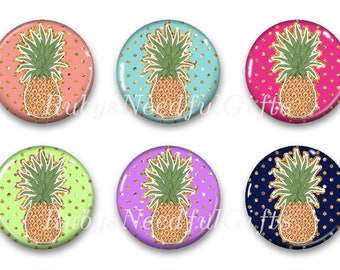 Pineapple Magnets, Button Magnets, Fridge Magnets, 1 1/4 inch, Best friends gift, Thank You Gift, Hostess Gift, SET OF 6, Pineapple Magnets.