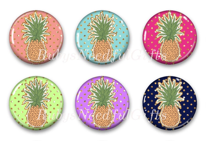 Pineapple Magnets, Button Magnets, Fridge Magnets, 1 1/4 inch, Best friends gift, Thank You Gift, Hostess Gift, SET OF 6, Pineapple Magnets. image 1