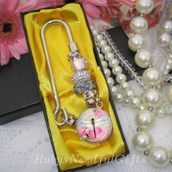 Key Finder, CHOOSE YOUR BEAD, Handbag Key Finder, Beaded Key Finder,Best Friend's Gift, Sister's Gift, Gift for Her, Dragonfly and Roses.