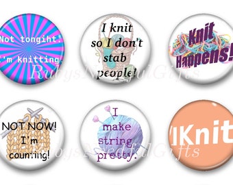 Knitting Magnets, Button Magnets, Fridge Magnets, Cat Magnets, 1 1/4 inch, Best friends gift, Hostess Gift, SET OF 6, Knit.