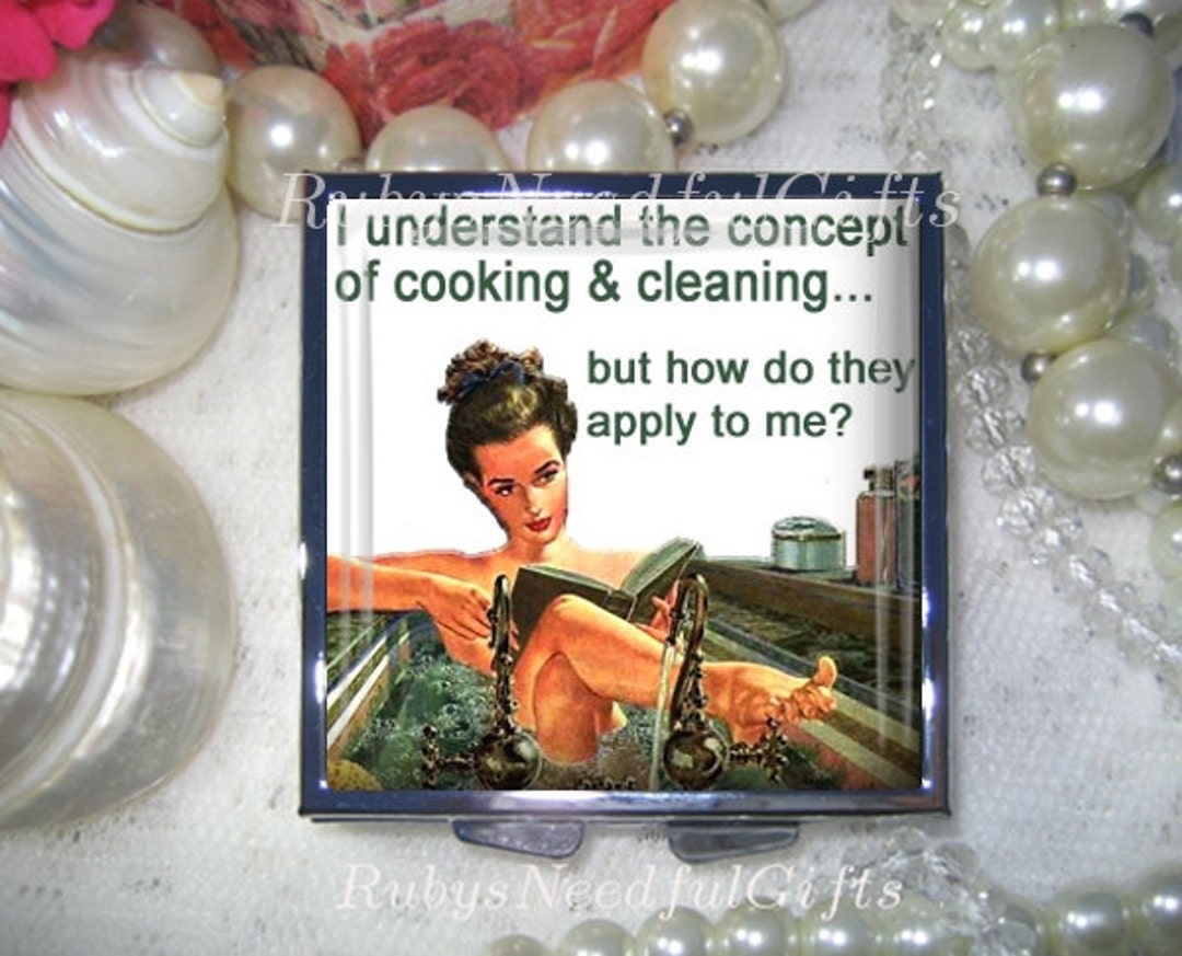 Pill Case, Retro Sassy Housewife Square Pill Case, Pill Box, Pill