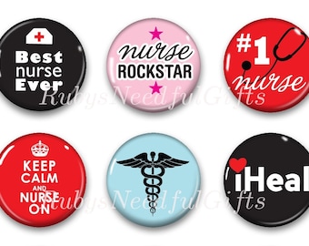 Nurse Magnets, Button Magnets, Fridge Magnets, 1 1/4 inch, Thank You Gift, Nurse's Gift, SET OF 6, Nurse 1.