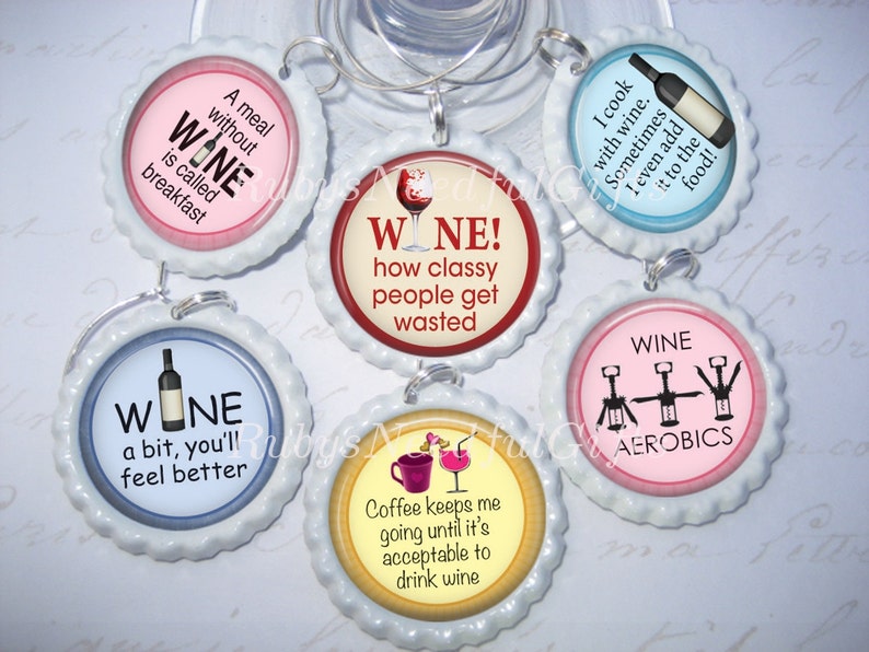 Wine Glass Charmsbottlecap Wine Glass Charms Funny Wine Etsy