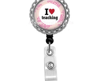 Retractable ID Badge Holder, ID Badge Reel, Teacher Id Badge Reel, Gift, Bottle Cap Id badge reel, bottlecap badge reel.