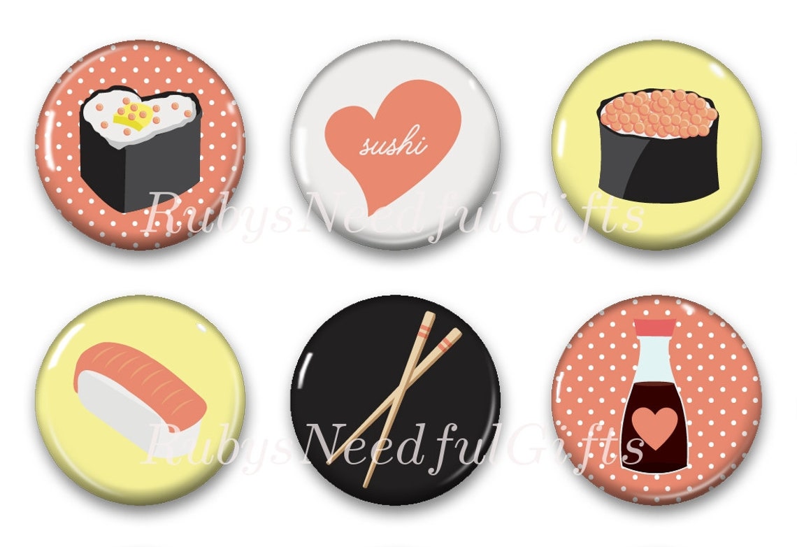 Sushi Button Fridge Round Etsy Ireland