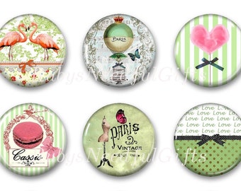 Paris Magnets, Button Magnets, Fridge Magnets, Round Magnets, 1 1/4 inch, Best friends gift, Hostess Gift, SET OF 6, Paris Green.